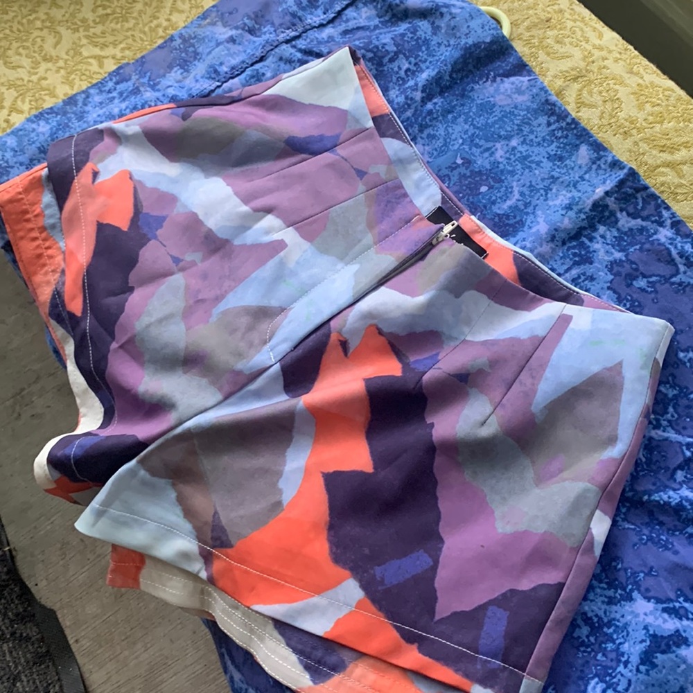 Colorful, really light fabric, loose shorts.